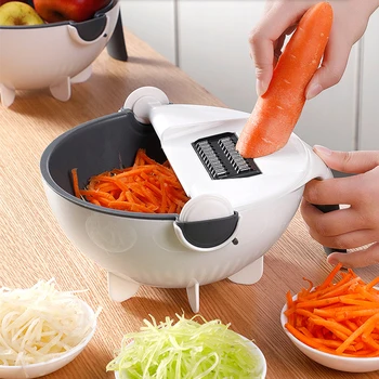 

Magic Multifunctional Rotate Vegetable Cutter With Drain Basket Kitchen Veggie Fruit Shredder Grater Slicer Kitchen Gadget Set