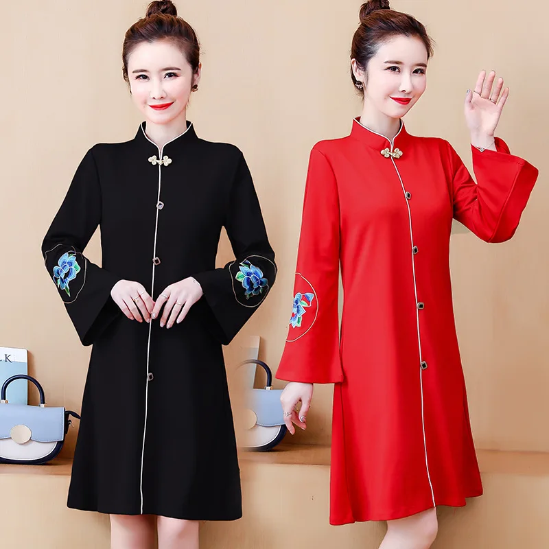

Photo Shoot 2020 Spring And Summer New Style Long Sleeve Improved Cheongsam Dignified Glorious Embroidery Lady Elegant Dress Wom