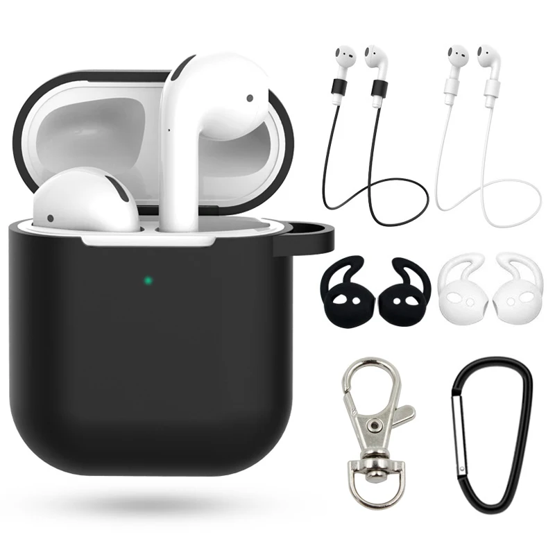 Симпатичный подарок, 7 шт. набор, силиконовый чехол s для Airpods 2nd, защитный чехол для наушников, чехол для Apple airpods2, ударопрочные аксессуары - Цвет: Black Set