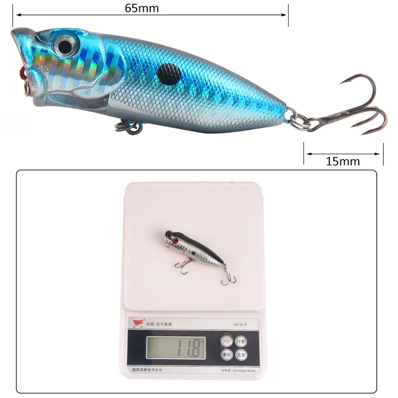 1 Pcs Fishing Lures 65mm/10g5 Topwater Popper Bait 5 Color Hard Bait Artificial Wobblers Plastic Fishing Tackle with 6# Hooks