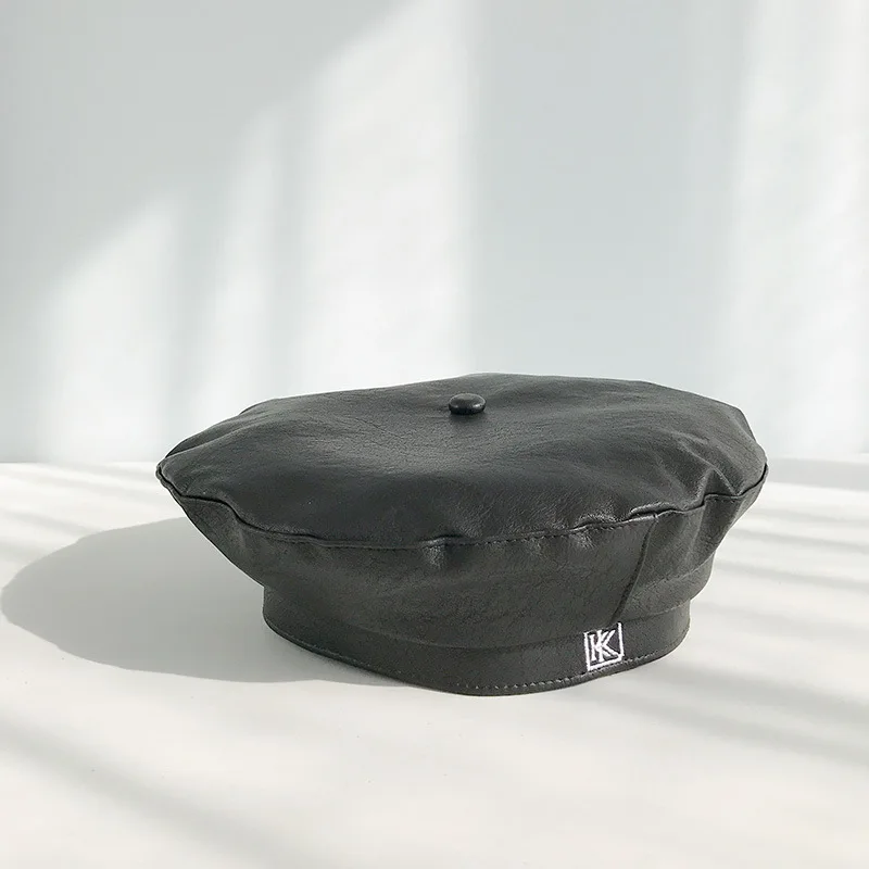 black Берет из искусственной кожи, Женская винтажная шапка художника, осенне-зимняя шерстяная восьмиугольная шапка для девочек, модные теплые шапки - Цвет: black