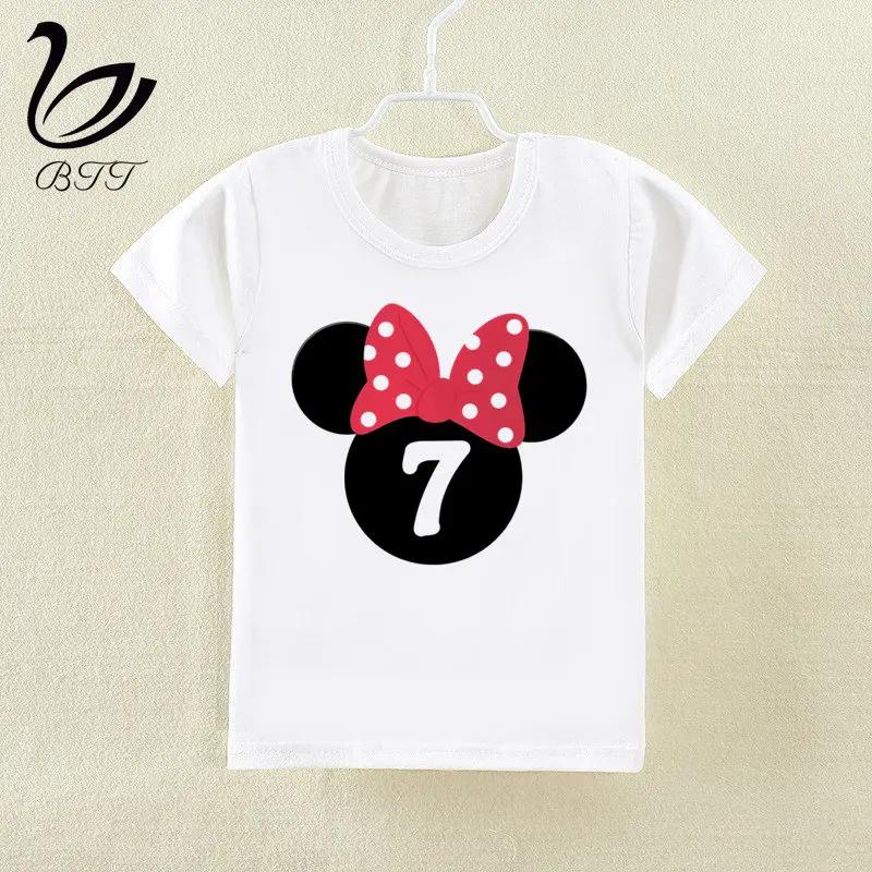 Детская футболка детская футболка с рисунком Микки Мауса и цифрами на день рождения для детей от 2 до 10 лет Детские топы с подарком на день рождения - Цвет: F