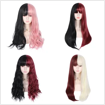 

Long Curly Straight Hair Lolita Cosplay Wig With Bangs Mixed Red Black Pink Lady Fashion Fashion Daily Halloween Heat Resistant