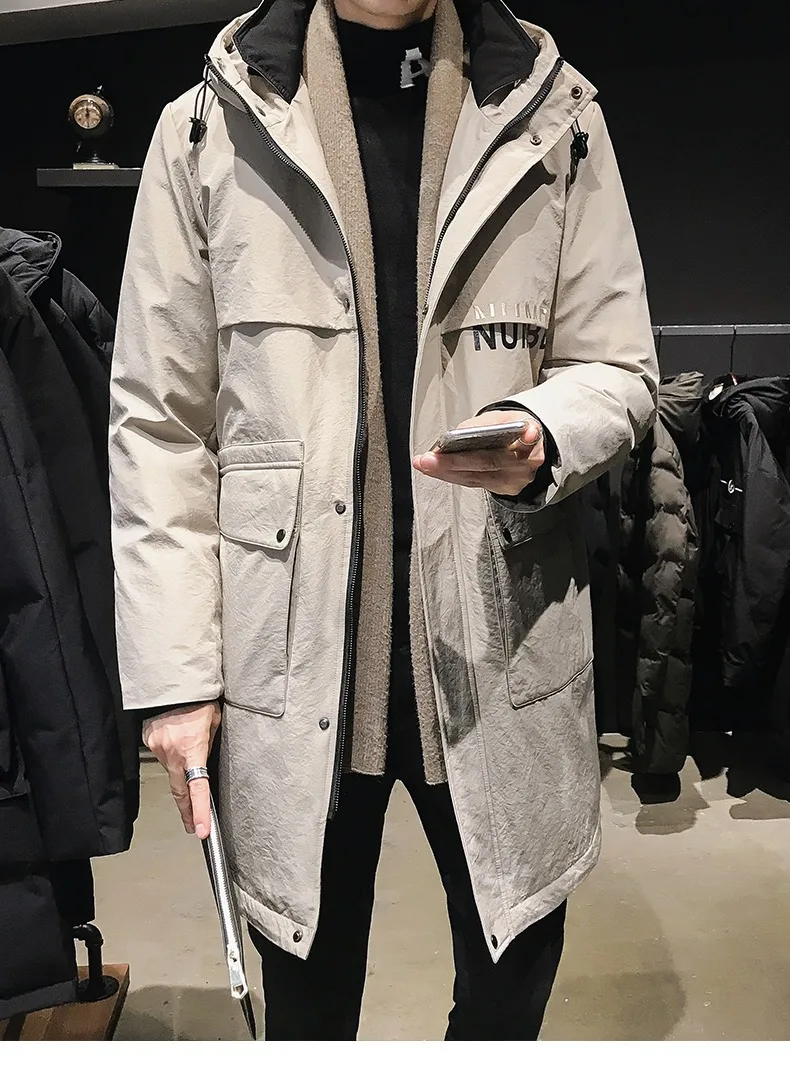 Abrigo de invierno para hombre nuevo estilo coreano tendencia de longitud Medium chaqueta acolchada de algodn plumn - Цвет: Хаки