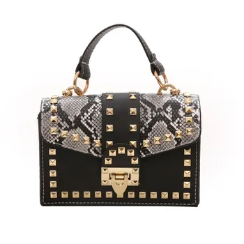 

Ladies 2019 Retro Snakeskin Rivet Small Square Bag Fashion Trend Lock Chain Bag Travel Purses And Handbags Cross Body Bag 1202