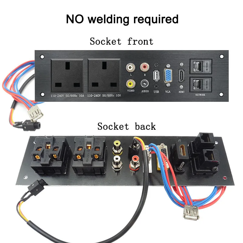 Мультимедийная Информационная панель из алюминиевого сплава 2AC розетки сети 3,5 Jack аудио видео HDMI USB VGA левый и правый канал - Цвет: UK SOCKET
