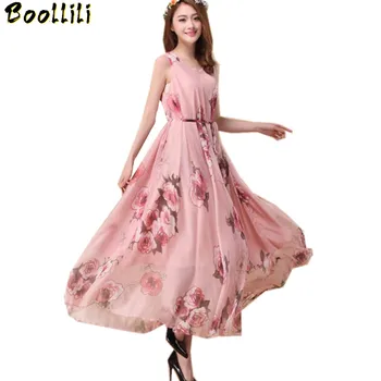 

New Robe Femme Bohemian Sleeveless Printing Floral Beach Dress Chiffon Women Summer Dress 2020 Slim Maxi Dresses Vestido