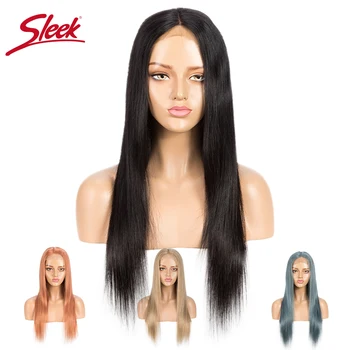 

Sleek 30 Inch Human Hair WIgs 4x4 Lace Closure Remy Brazilian Hair Wigs Pink Blue Orange Lace Wigs For Women 10 Inch Short Wig