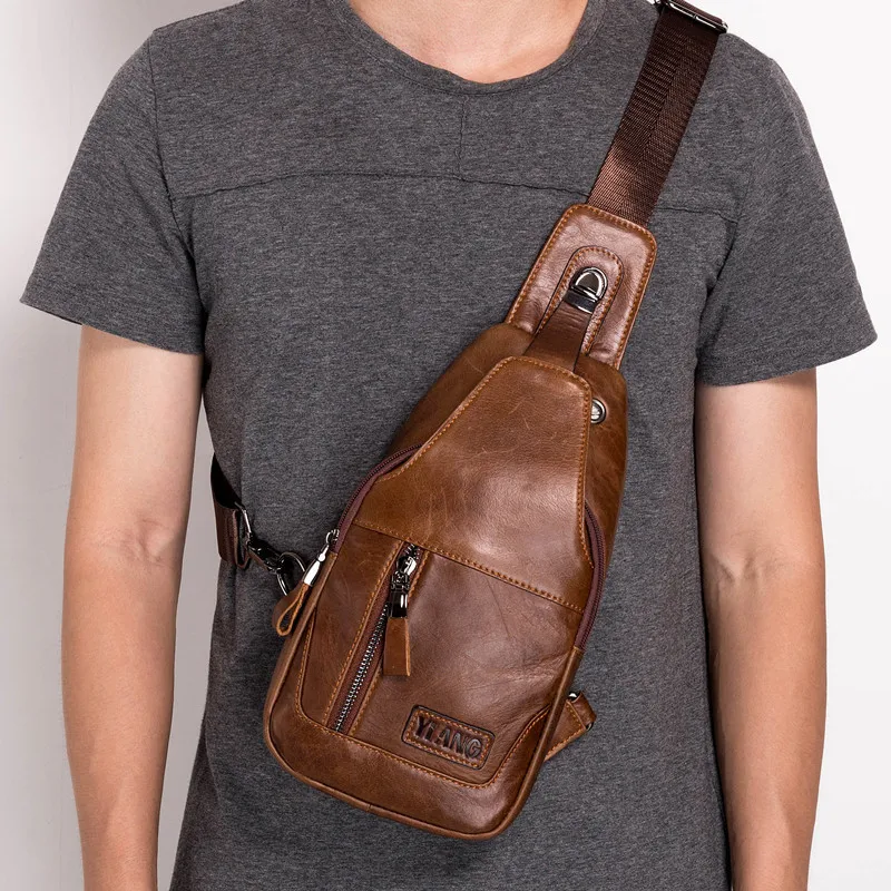 

Wholesale Hot Sales Men Genuine Leather Small Chest Bag Cowhide Multi-functional Shoulder Bag Korean-style Retro Backpack Fashio