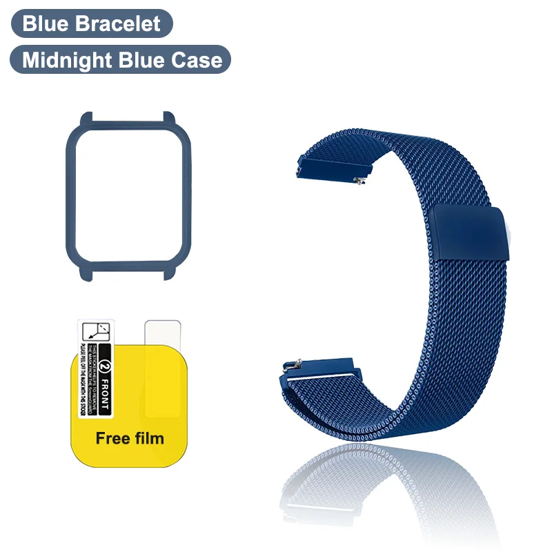 Ремешок для Amazfit ремешок bip Xiaomi металлический браслет с Чехол Huami Amazfit bip 20 мм защитная лента для смарт-часов аксессуары - Цвет: Blue BE