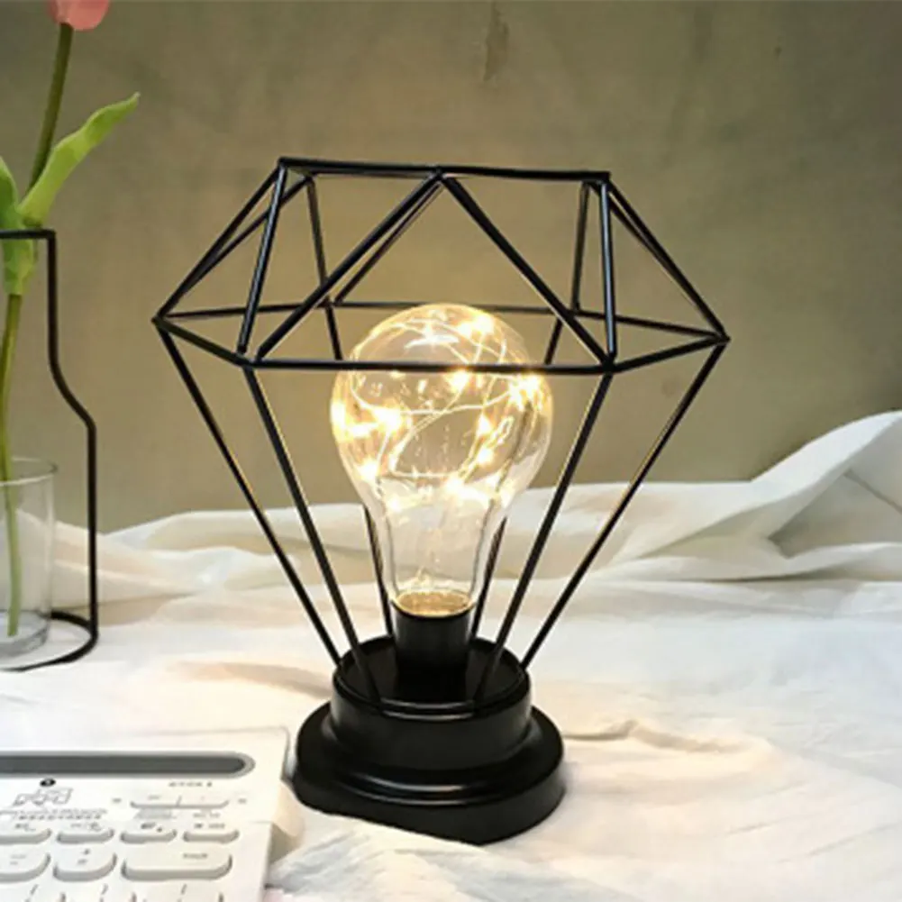 

Iron Geometric Lamp Decor Creative Metal Retro LED Light Ornament Desktop DIY Home Decor Crafts