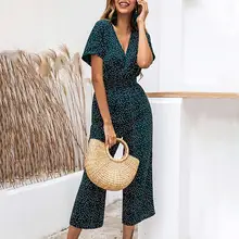 

40%HOTSummer Jumpsuit Polka Dot Printing All-match Casual Women V-neck Jumpsuits Rompers for Vacation