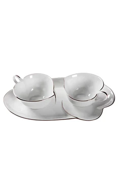 

White Heart English Coffee Set Set in Espresso Heart Patterned Wooden Plate Coffeeware Arabic Coffee Cup Set 3 Pieces 2pers