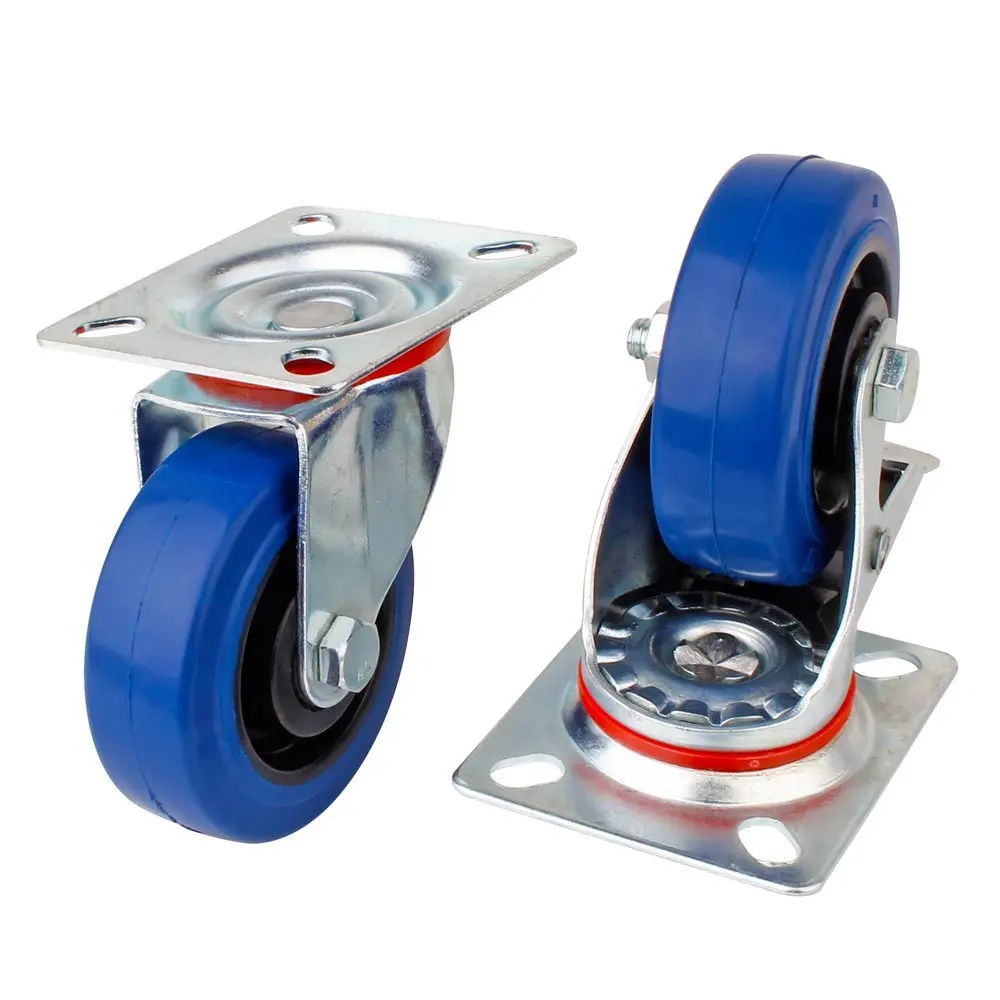 

100mm 125mm 160mm 4pcs Furniture Casters Wheels Soft Rubber Swivel Caster Roller Wheel for Platform Trolley Chair Household