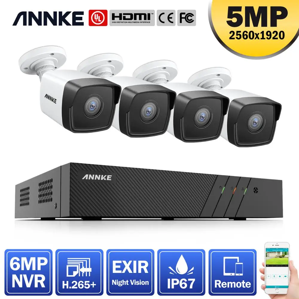 ANNKE 8CH FHD 5MP POE сетевая система видеонаблюдения H.265 + 6MP NVR с 4X Всепогодная камера s IP