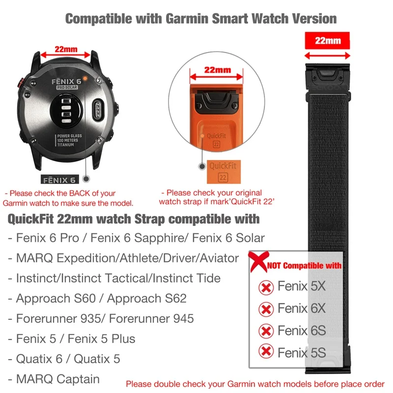 Fenix 6 Ʈ Ϸ  н ո  22mm,   ð  Ʈ, Garmin Fenix 5/5 Plus/Forerunner935/Instinct
