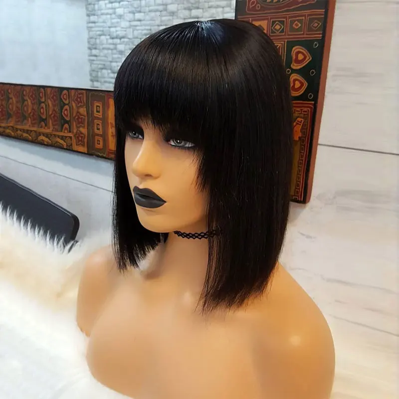 360 парики из натуральных волос на лобовой основе с челкой для черных женщин парики с челкой 150 плотность бразильские волосы Remy