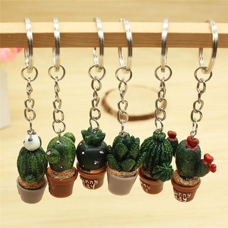 1Pc Car Goods Mixed Style Resin Car Keychain Cactus Potted Simulation Plant Keychain For Women Girls Random Color
