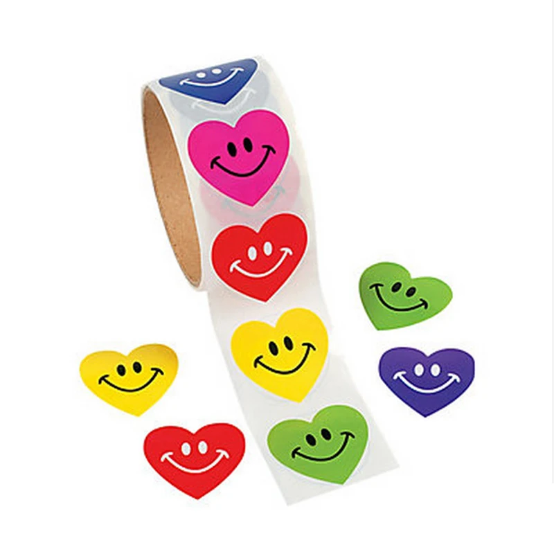 

100 Pcs/roll Cute Love Heart Smile Decor Sticker Tape Diary Scrapbooking Label Album Stickers Stationery Office Supplies Gifts
