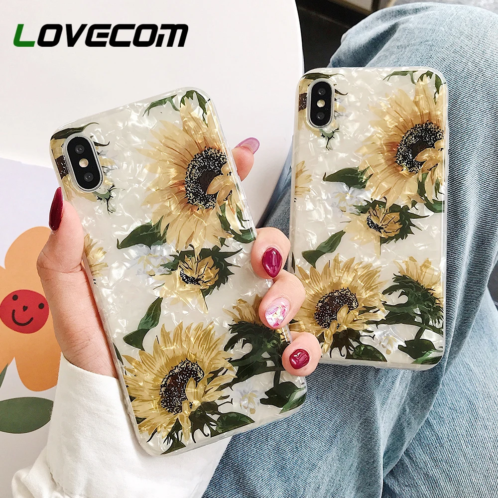 

LOVECOM Phone Case For iPhone 11 Pro Max XR XS Max 7 8 Plus 6 6S Vintage Sunflower Dream Conch Soft IMD Back Cover Coque Gifts