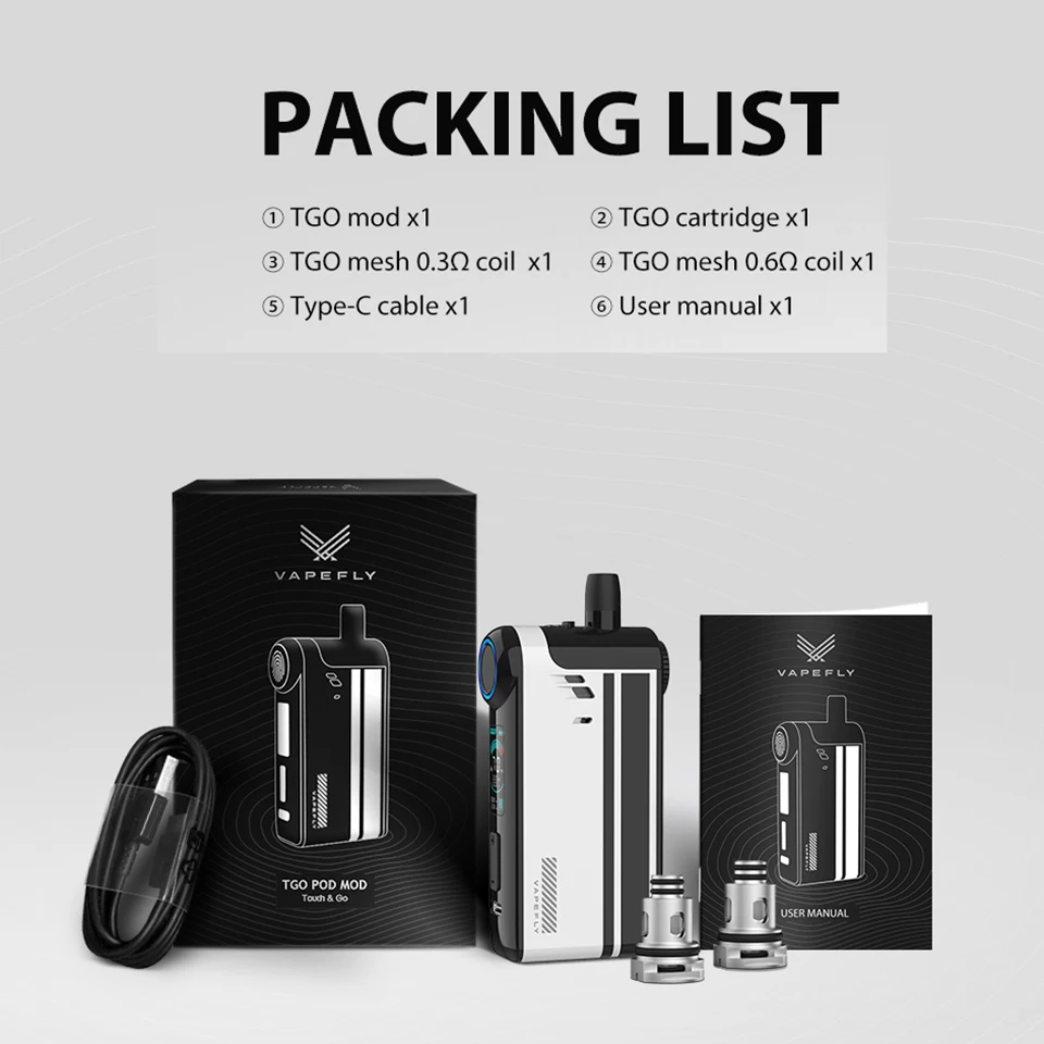 Original Vapefly TGO 70W Pod Mod Kit 0.3ohm 0.6ohm Mesh Coil 2300mAh builtin Battery 4.5ml Cartridge 0.96inch TFT Screen E-Cig (10)