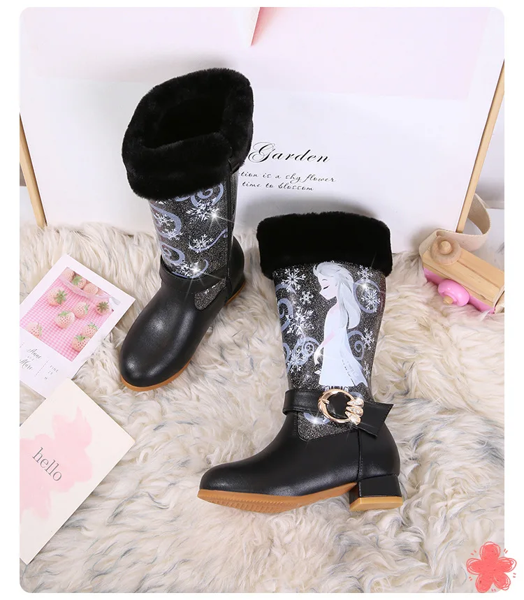 Kids shoes Children Princess Cartoon Boots Leather Bling Fashion Boots New girls Genuine Wool Warming Winter Knee Long Boots slippers for boy