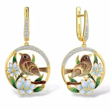 

NPKDS Vintage Women Charms Antique Gold Birds Art Hollow Stud Earrings Wedding Party Jewelry Peacock Hummingbird Earrings