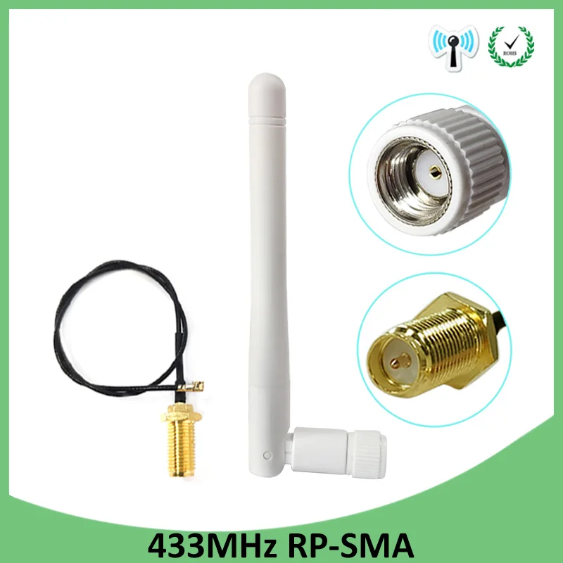 

5pcs 433Mhz Antenna 3dbi GSM 433 mhz RP-SMA Connector Rubber 433m Lorawan antenna+ IPX to SMA Male Extension Cord Pigtail Cable