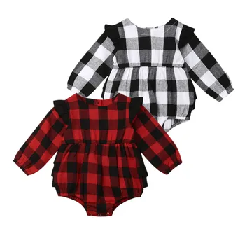 

2020 Cute Newborn Baby Kids Girls Bodysuits Sweet Plaid Ruffle Clothes Long Sleeve Little Baby Children Fall Jumpsuit Outfits
