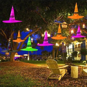 

5Pcs Halloween Witch Hat Hanging Lighted Glowing Witch Hat Halloween Decor for Outdoor/Yard/Tree