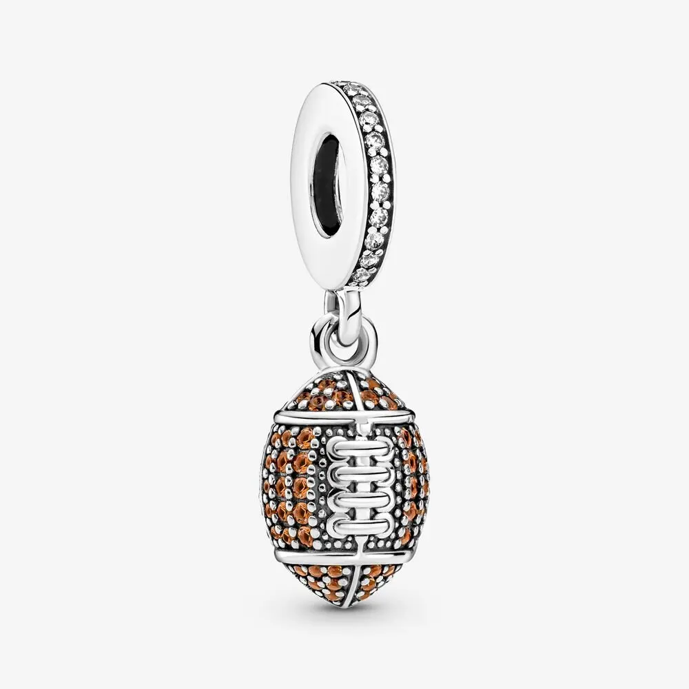 

2021 New Autumn Charm S925 Sterling Silver American Football Dangle Charms Pendant Fit Bracelets And Necklace DIY Accessories