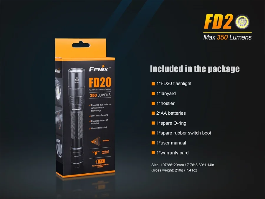 Фонарик Fenix FD20 zoom вращение на 360 градусов фокус портативной батарее 2 * AA|Фонарики и