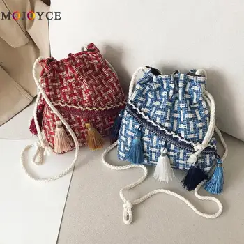 

Summer Beach Bohemian Woven Tassels Drawstring Bag Ethnic Bucket Crossbody Bags for Women