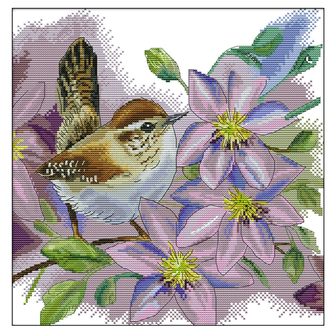 

DIY 11CT 3 Strands Printing Cross Stitch Kit Decorative Cross-stitch Embroidery Kit Gift Collection Home Decor-Bird in Flower