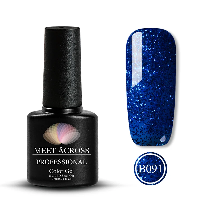 MEET ACROSS 7ml UV Gel Nail Polish Holographic Glitter Sequins Gel Lacquer Semi Permanent Soak Off Nail Art Gel Polish Varnish - Цвет: EEM37034