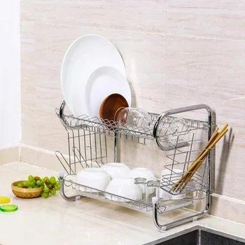 

Multifunctional 2 Tier Bowl Plate Dish Cup Cutler Drainer Storage Shelf Rack Organizer Holder for Kitchen Storage Tool