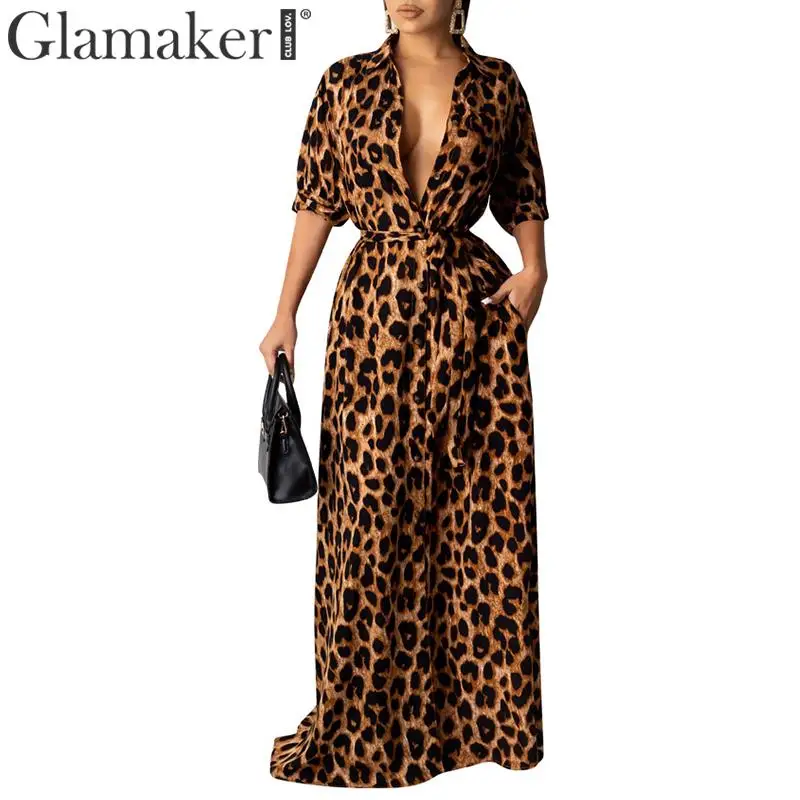 Glamaker, Леопардовый принт, животный принт, винтажное платье макси, женское элегантное платье размера плюс, длинное платье, весна-лето, Сексуальные вечерние платья для клуба