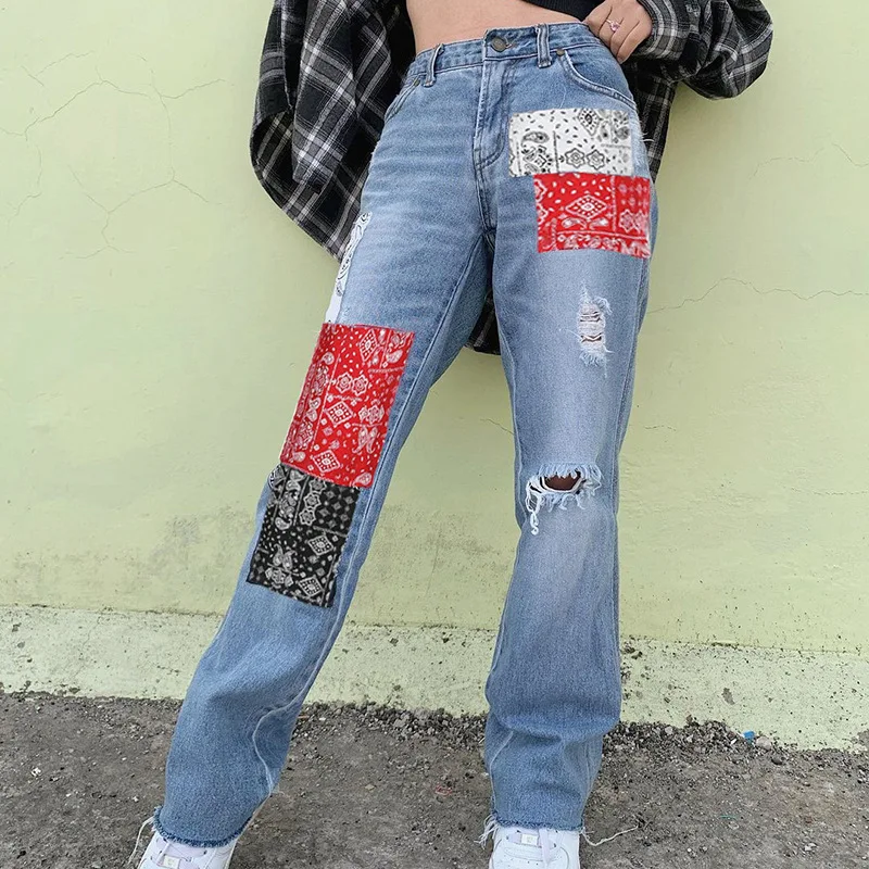 Celana Denim Patchwork Bandana Fashion 