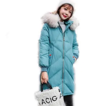 

New Style Women Parkas 2019 Fashion Winter Women Coat Hooded Fur Collar Zipper Cotton-Padded Jacket Thick Medium-Long Coat H099