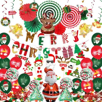 

Christmas Balloon Arch Kit Garland Santa Claus Spiral Red Green Paper Fan Flower Elk Balloon Hand Throwing Confetti Set Decor