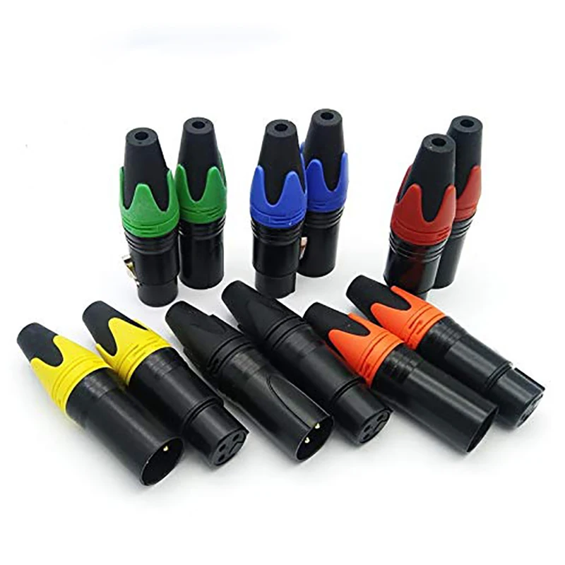 

12Pcs/Lot 3 Pin Speaker Connector Male and Female Microphone Plug Colour Mic Connector Gold Plating 6 Colour XLR Connector