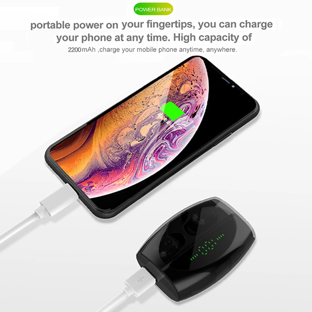 XG20 2200mAh TWS беспроводные наушники Bluetooth дисплей питания мини Спорт 8D стерео