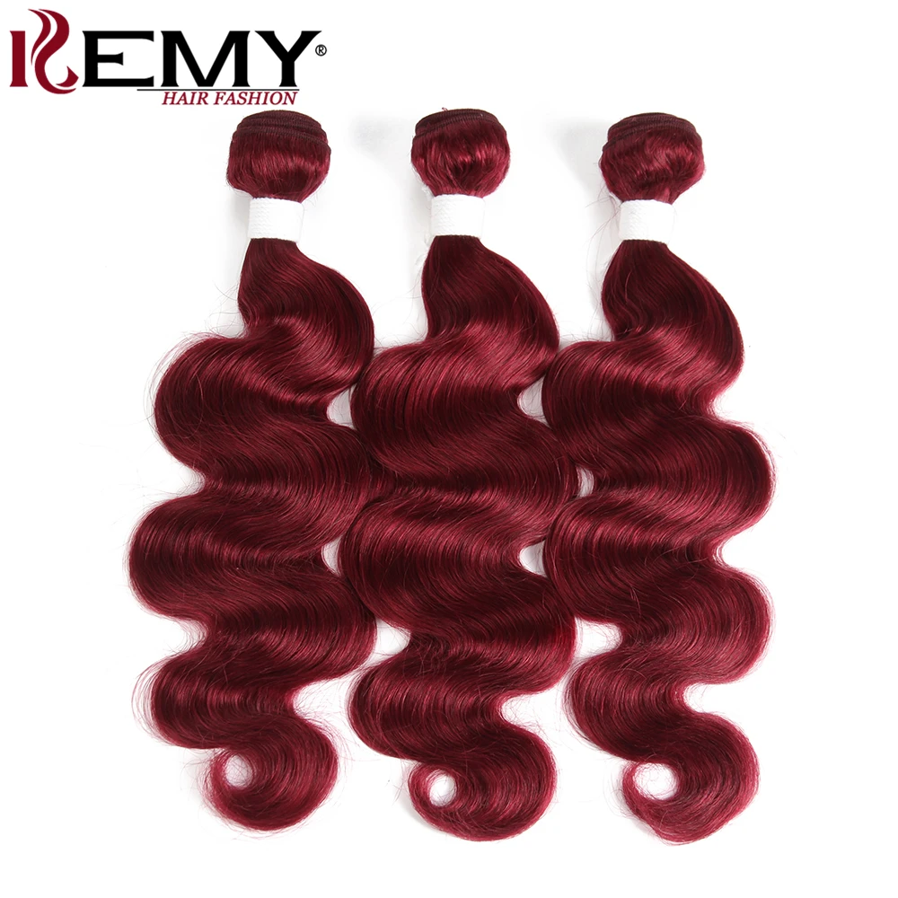 99J/бордовый красный цвет волнистые человеческие волосы пучки kemy Hair Non Remy 8-26 дюймовые бразильские волосы переплетенные пучки 3/4 шт - Цвет волос: BURG