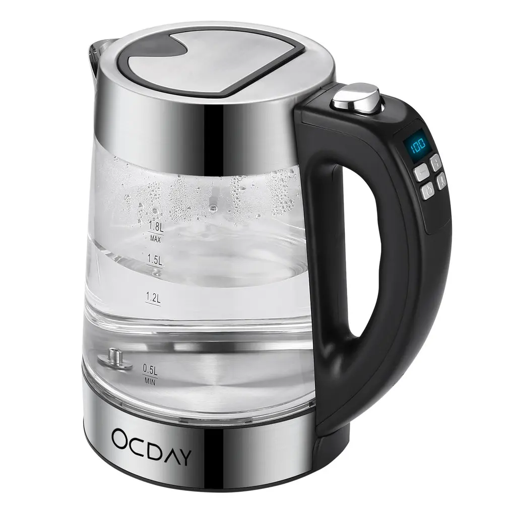 

OCDAY Temperature Control Glass Electric Kettle 1.8L Electronic Display Temperature Four Control Keys Stainless Steel Kettle