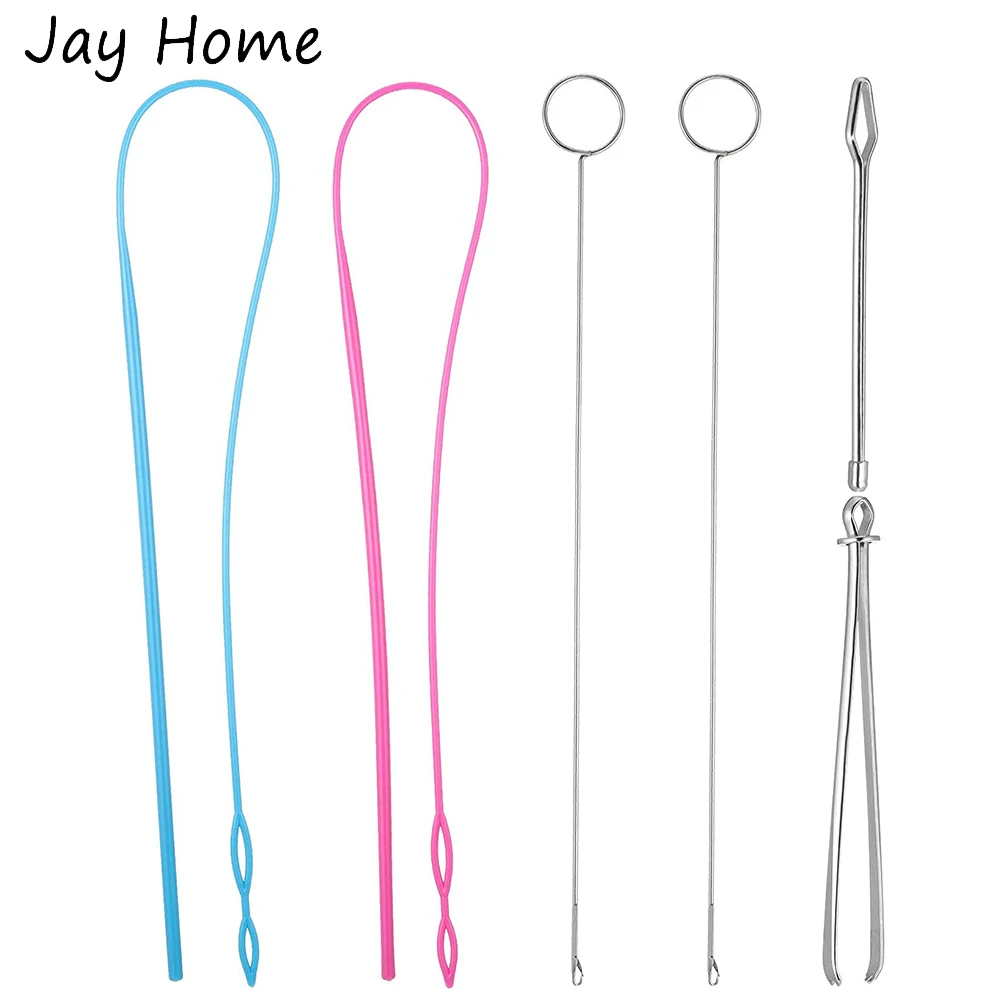 

6Pcs Sewing Loop Kit Flexible Drawstring Threader Metal Tweezers with Latch for Fabric Belts Strips DIY Knitting Accessories