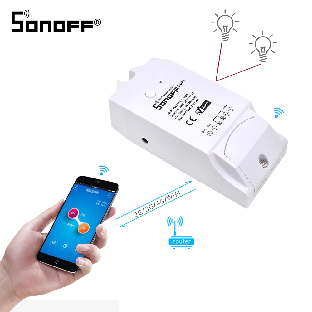 Беспроводной смарт выключатель SONOFF 2 канала Wi Fi светильник 220 В таймер сделай сам