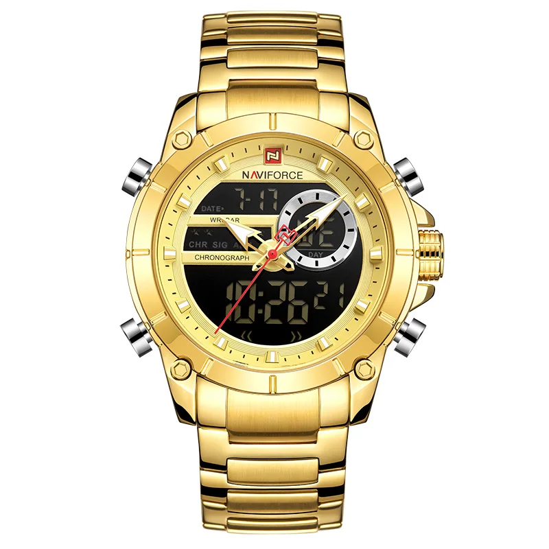 NAVIFORCE мужской роскошный бренд часов мужские спортивные военные часы водонепроницаемые кварцевые цифровые часы модные синие Relogio Masculino - Цвет: Gold