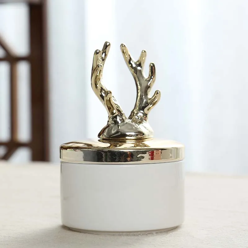 Ceramic Golden Antler Candy Storage Bottles Romantic Ring Jewelry Jar Lover Gift Wedding Decorations Bottles for Home Decor