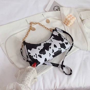

Fashion Cow Printed Crossbody Bag For Women 2020 Chain PU Leather Small Shoulder Handbags Female Travel Shopping Messenger Pouch