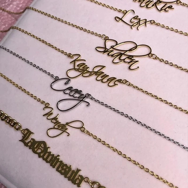 Large Nameplate Pendant Zircon Necklace 